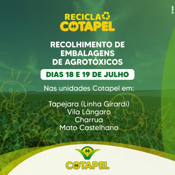 Cotapel realiza recolhimento de embalagens de agrotóxicos.