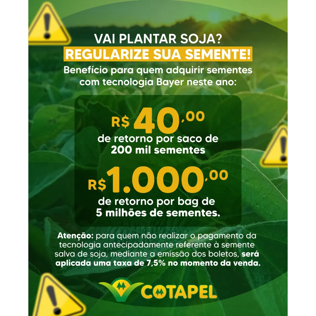 VAI PLANTAR SOJA? REGULARIZE SUAS SEMENTES COM A COTAPEL