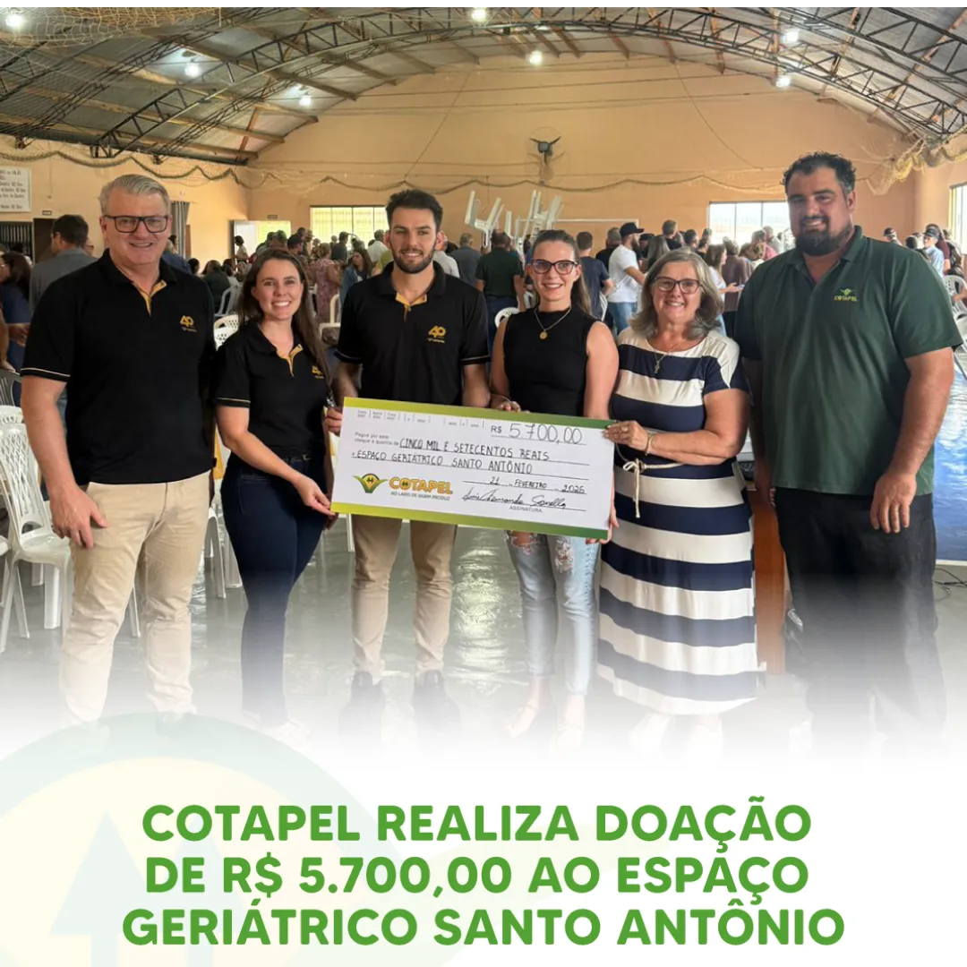 COTAPEL REALIZA DOAÇÃO DE R$5.700,00 AO ESPAÇO GERIÁTRICO SANTO ANTÔNIO